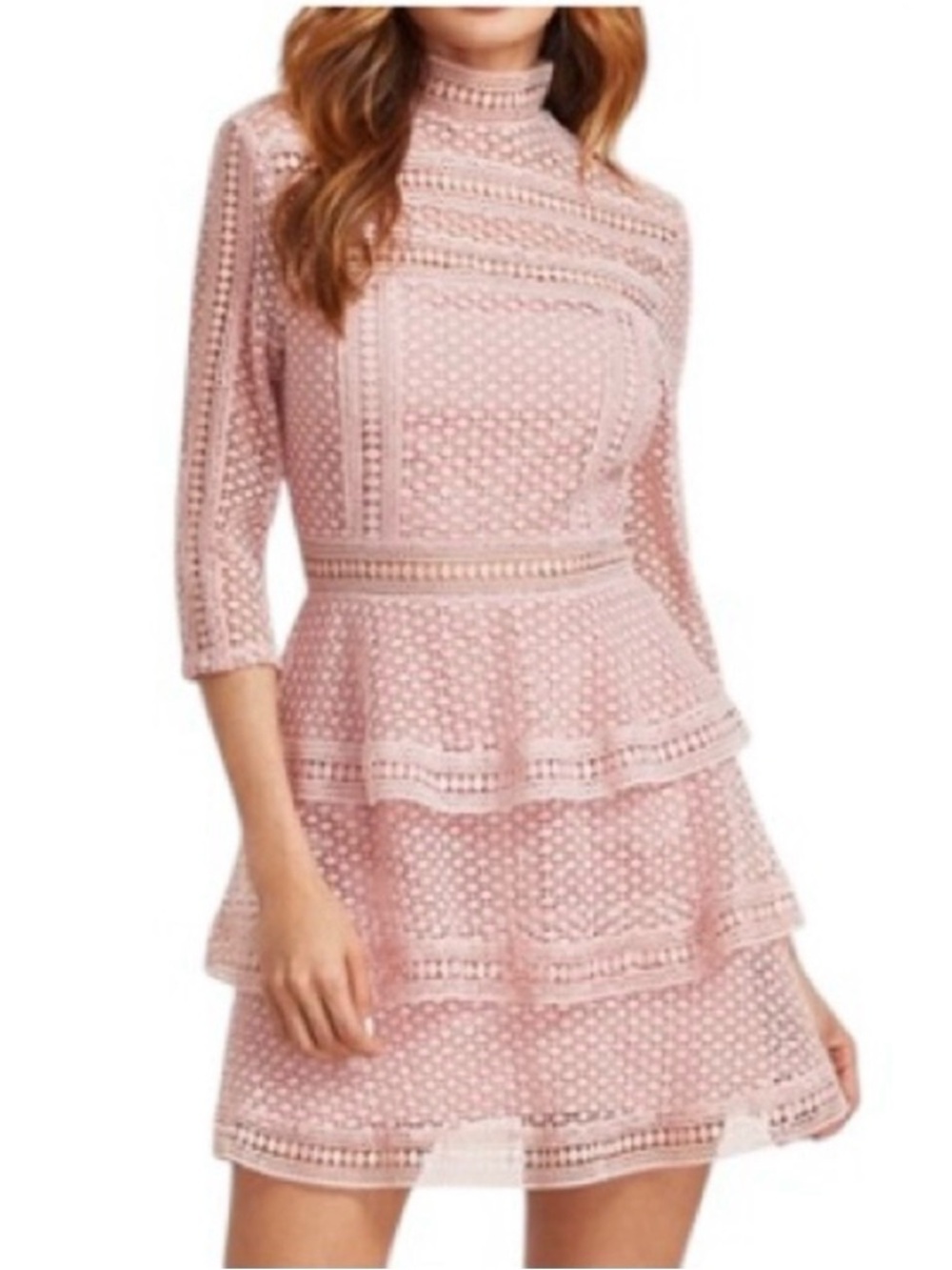 SHEINSIDE Pink Lace Crochet Mini Dress XS
